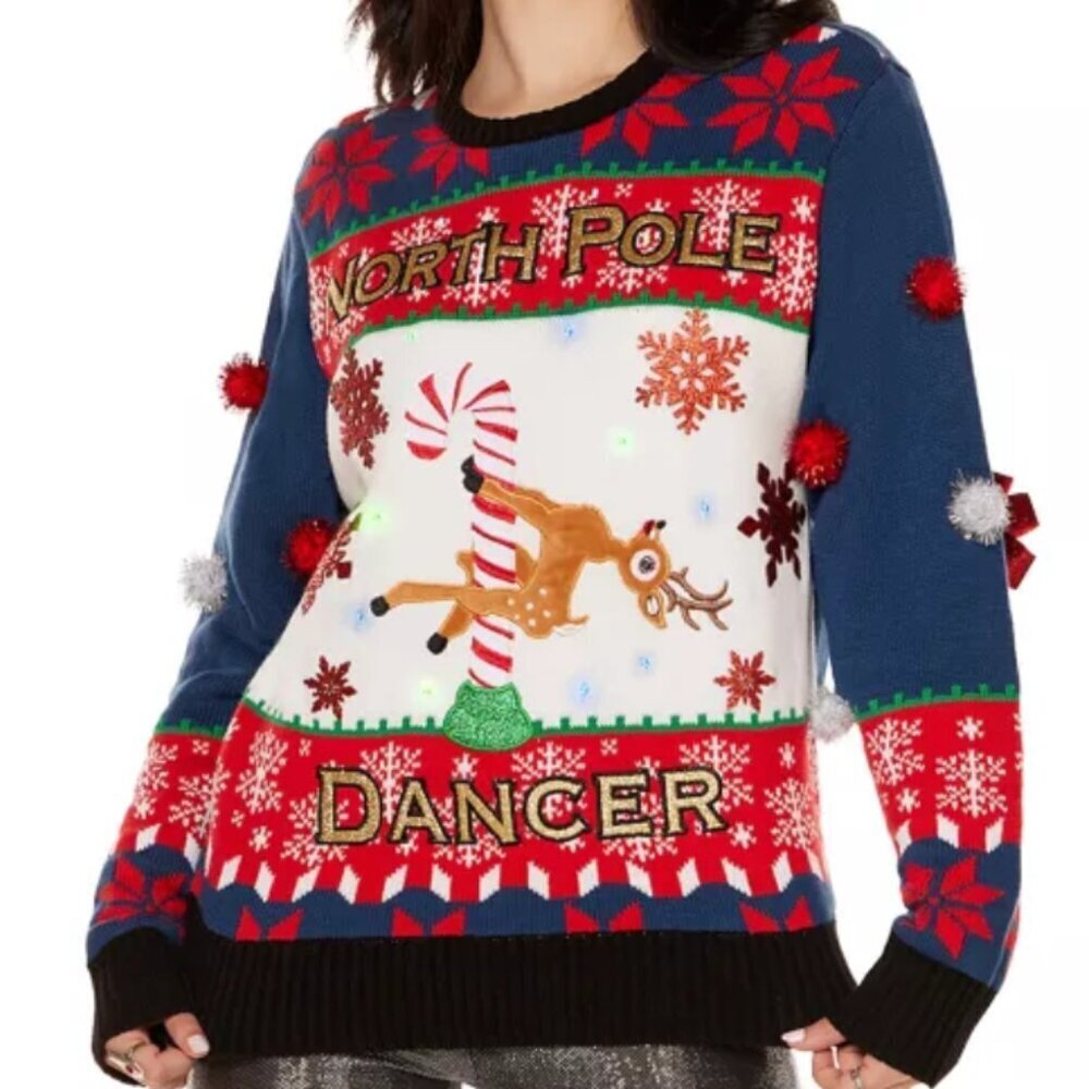 NWT Spencer's‎ Light-Up North Pole Dancer Christmas Sweater Sz M